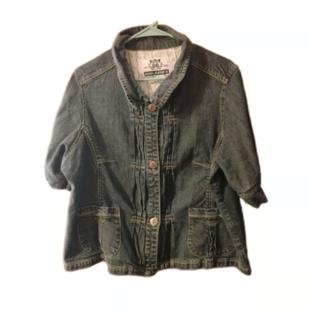 Route 66 Women's XL Navy Dark Denim Jacket Quarter Sleeve Buttons